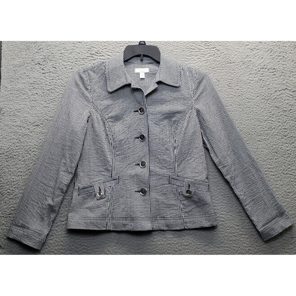 Charter‎ Club Jacket Womens PS Multi Striped Long Sleeve Collared Button Front